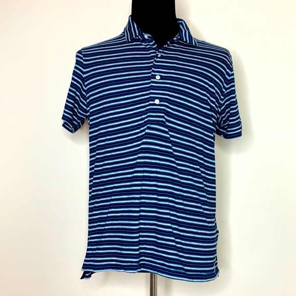 BILLY REID Striped Blue Pima Cotton Polo Shirt L - Picture 5 of 12